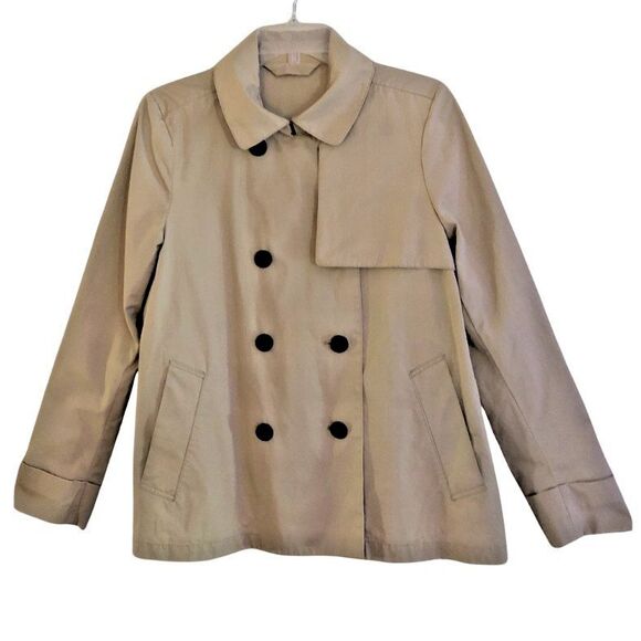Everlane Swing Trench Coat Womens L Classic Khaki Cropped Double Breasted Jacket - Picture 3 of 14